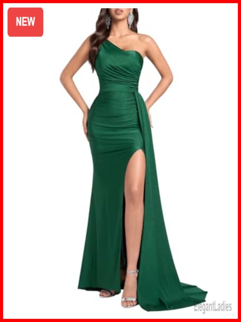 Women's One Shoulder Sleeveless High Split Ruched Maxi Dress Wedding Guest